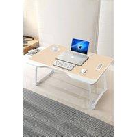 Living and Home Foldable Laptop Bed Desk with Storage Drawer Tablet Slot Cup Holder in Brown