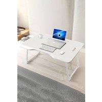 Living and Home Foldable Laptop Bed Desk with Storage Drawer Tablet Slot Cup Holder in White