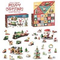 Living and Home 24 Pack Christmas Advent Calendar Building Set Christmas Santa Claus Train Bricks Toys, Gifts for Kids in Red