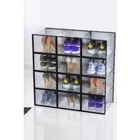 Living and Home 12 Pack Stackable Plastic Shoe Storage Boxes in Black