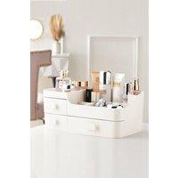 Living and Home Cosmetic Miscellaneous Storage Box Portable Desktop Makeup Box For Home Dormitory Office in White