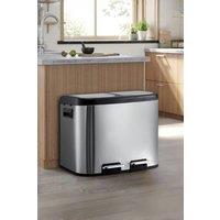 Living and Home 20L Stainless Steel Recycling Dustbin Compartment Step Open Trash Can Waste Bin with Dual Pedals in Metallic Silver