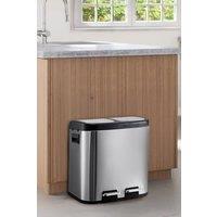 Living and Home 30L Stainless Steel Recycling Dustbin Compartment Step Open Trash Can Waste Bin with Dual Pedals in Metallic Silver