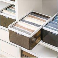 Living and Home 7 Dividers Folding Clothes Organiser Wardrobe Drawer Storage Box with Lid in Brown