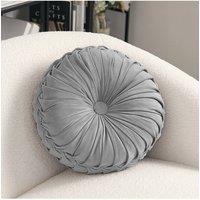 Living and Home 45cm Grey Velvet Pleated Pumpkin Shape Throw Pillow