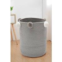 Living and Home Cotton Rope Basket Woven Laundry Blanket Toy Basket Organizer with Pompom Living Room Grey