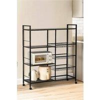Living and Home Kitchen Microwave Oven Vegetable Storage Metal Rolling Cart with 4 Mesh Baskets and 3 Shelves in Black