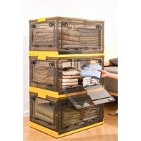 Living and Home 3Pcs Rolling Wardrobe Collapsible Storage Bins with Lid Stackable Clear Box 53*36*90 cm in Yellow