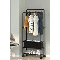 Living and Home 2 Rod Multi-Functional Clothes Rack Garment Rack with Laundry Basket Bedroom Coat Holder in Black