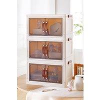 Living and Home 3 Tier Double-Door Desk Organizer Storage Box Multifunctional Cosmetic Storage Cabinet in Brown