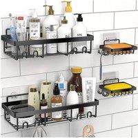 Living and Home 4Pcs No Drill Shower Caddy Set with Wall Stickers in Black
