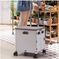 Living and Home 55L Collapsible Rolling Trolley Shopping Outdoor Storage Cart with Magnetic Lid & Adjustable Handle in White