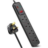 Living and Home 4-Outlet 2M Power Strip Surge Protecetd with Switch in Black