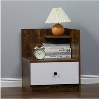 Living and Home Bedside Table with Drawer and Open Shelf Wooden Nightstand in Brown