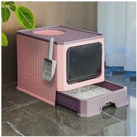 Living and Home Fully Enclosed Anti Splash and Odor Proof Pink Double Door Drawer Folding Cat Litter Box