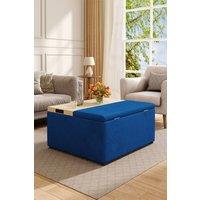 Living and Home Velvet Upholstered Storage Ottoman Stool in Blue