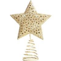 Living and Home Christmas Tree Star Topper Golden Glitter Ornaments Home Party Decor