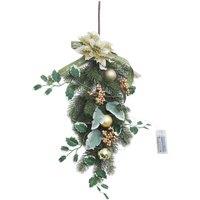 Living and Home 30cm W x 50cm H Christmas Artificial Golden Christmas Flower PE Upside-Down Tree with 2m Light String in Green