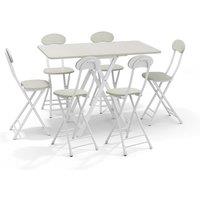Living and Home 7pcs Folding Table and 6 Chairs Set Indoor Outdoor Bistro Kitchen Dining Set Furniture in White