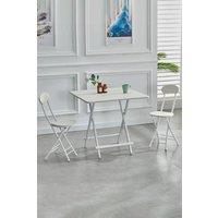 Living and Home 3pcs Set of 80cm Foldable Table & 2 Dining Chairs Set Kitchen Furniture Dining Set for Indoor Outdoor Champing in White