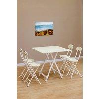 Living and Home 5pcs 80cm Folding Table and 4 Chairs Set Indoor Outdoor Bistro Kitchen Dining Set Furniture in White