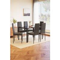 Living and Home 7pcs Dining Table Set of 6 Faux Leather Dining Chairs & 1.2M Tempered Glass Top Rectangle Table in Black