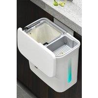Living and Home 12L Hanging Dustbin Wall-mount Dry Wet Separation Kitchen Trash Bin with Filter Scraper Inner Bucket Over Cabinet Door in White