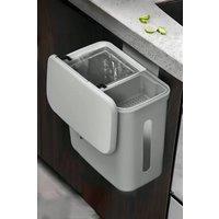 Living and Home 12L Hanging Dustbin Wall-mount Dry Wet Separation Kitchen Trash Bin with Filter Scraper Inner Bucket Over Cabinet Door in Grey