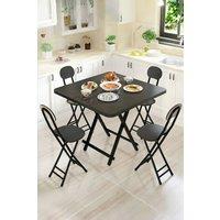Living and Home 5pcs 80cm Folding Portable Table and 4 Folding Portable Chairs Set for Indoor Outdoor Bistro Kitchen Dining in Black