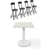 Living and Home 5-piece Set of Square Portable Table & 4 Portable Chairs Bistro Coffee Table Dining Furniture Set for Champing Outdoor in White