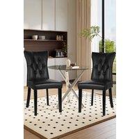 Living and Home 3pcs Dining Table Set of 2 PU Leather Dining Chairs and Tempered Glass Table in Black