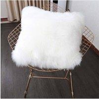 Living and Home 50*50cm Fluffy Faux Wool White Cushion Cover