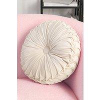 Living and Home 45cm Beige Round Velvet Pleated Pumpkin Cushion