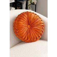 Living and Home 35cm Orange Round Velvet Pleated Pumpkin Throw Pillow