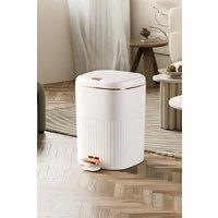 Living and Home 15L Press-Top Step-On Rubbish Bin with Soft Close Lid in White