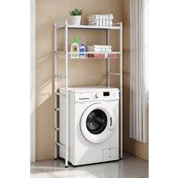 Living and Home 3-tier Above Washing Machine Storage Rack Toilet Shelf with Hooks in White