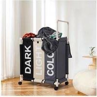 Living and Home 110L 3-Section Laundry Basket with Lid and Wheels in Black