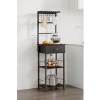 Living and Home 5-Tier Microwave Storage Rack Shelf Organiser with Hooks Drawer for Kitchen in Black