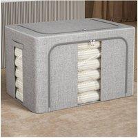 Living and Home 100L Metal Frame Foldable Fabric Storage Box Clothes Organizer with Windows in Grey