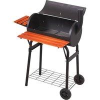 Living and Home Portable Barrel Charcoal BBQ Grill Smoker with Side Shelves in Black