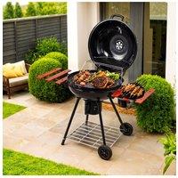 Living and Home Portable Kettle Charcoal BBQ Grill Smoker with Side Shelves in Black