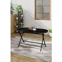 Living and Home Outdoor Folding Table with Umbrella Hole in Black | Size: large