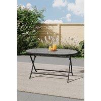 Living and Home Outdoor Metal Glass Folding Table with Umbrella Hole in Clear | Size: large