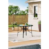 Living and Home Tempered Glass Steel Round Garden Dining Table in Black