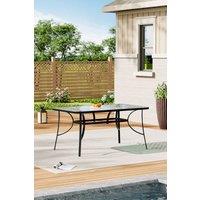 Living and Home Rectangular Glass Top Garden Dining Table,Steel Tempered Glass Table in Black