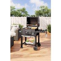 Living and Home Charcoal BBQ Grill with Portable Trolley Garden Grill in Black