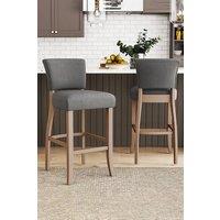 Living and Home Set of 2 Linen Upholstered Bar Stool Kitchen Island High Chairs Pub Cafe Counter Seat with Footrest in Grey
