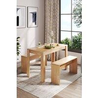 Living and Home 3Pcs Wooden Dining Room Table and Benches Dining Set Furniture Dining Table and Chairs in Brown