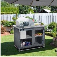 Living and Home Portable Outdoor BBQ Camping Table Kitchen Stand Unit Storage in Grey