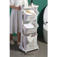 Living and Home 3 Compartments Laundry Basket Storage Basket Detachable Clothes Hamper Multi-Functional Rotatable Sorter Cart in White